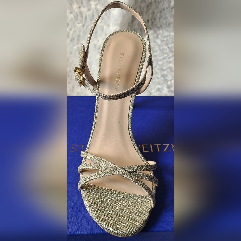 STUART Weitzman Gold Metallic Dress Heels - Picture 2 of 6